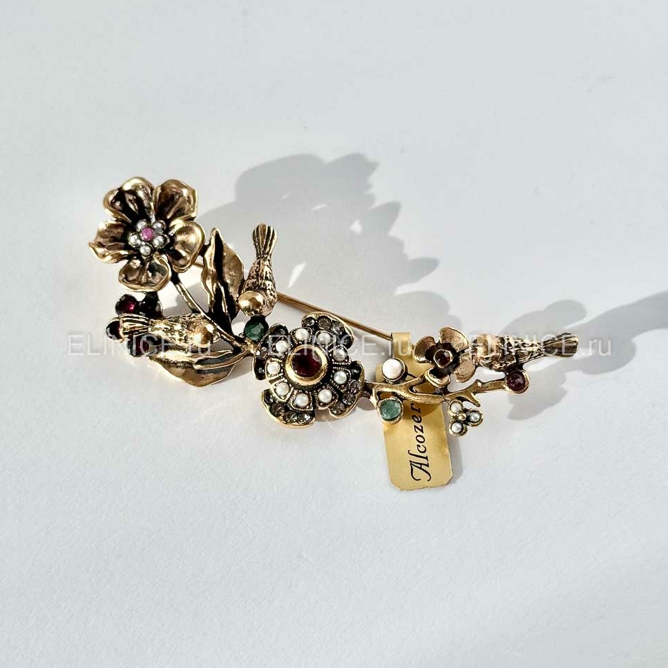 Брошь с гранатом, рубином, изумрудом и Swarovski ALCOZER & J S4342C