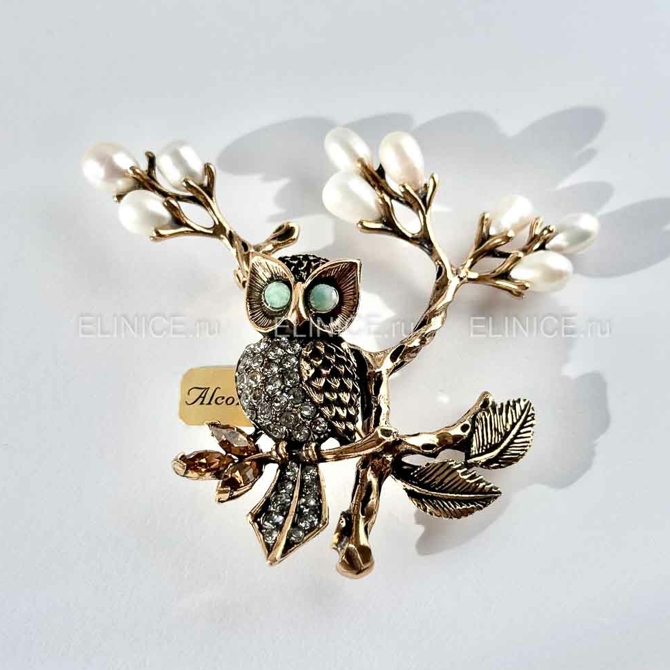 Брошь c жемчугом, изумрудом и Swarovski ALCOZER & J S3721C