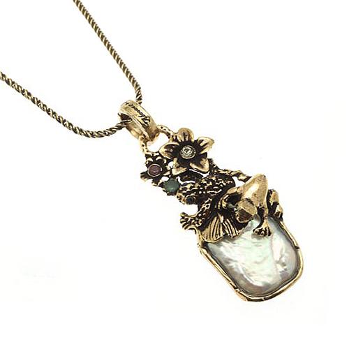 Колье с барочным жемчугом, изумрудом, рубином и Swarovski ALCOZER & J C68LO24