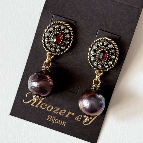 Серьги с гранатом, жемчугом и Swarovski  ALCOZER & J O88FZ24