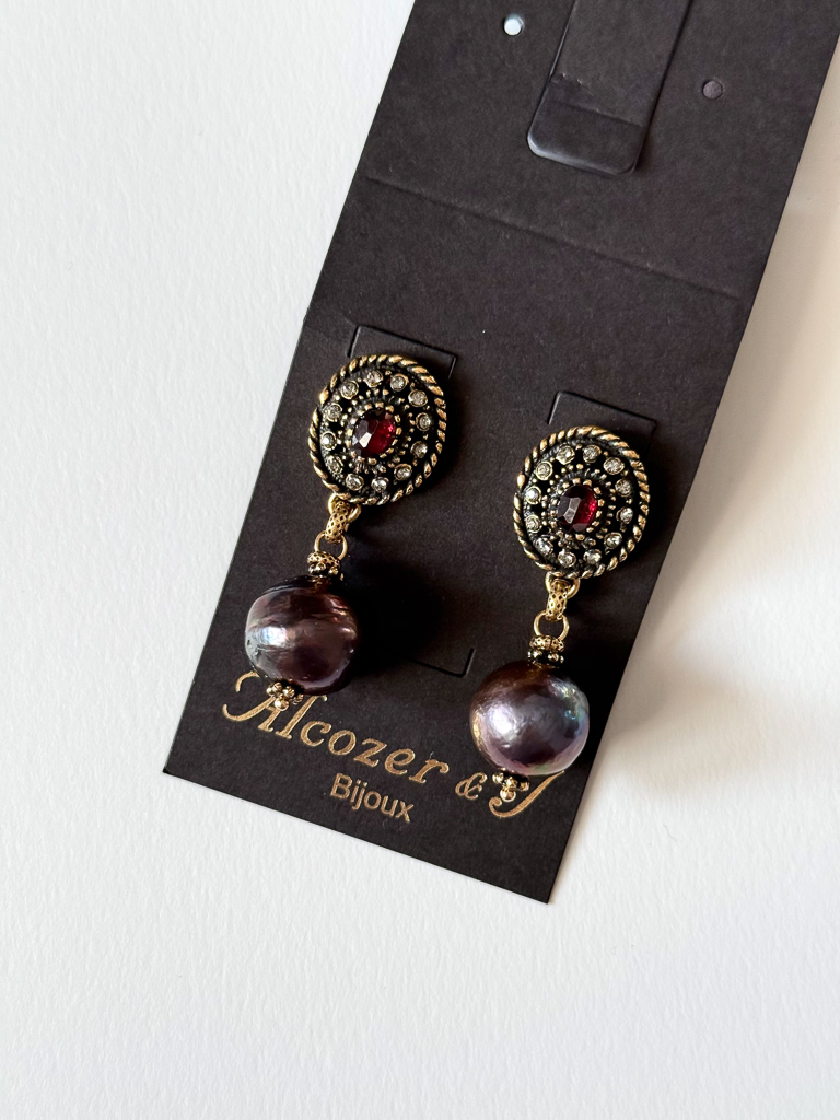 Серьги с гранатом, жемчугом и Swarovski  ALCOZER & J O88FZ24