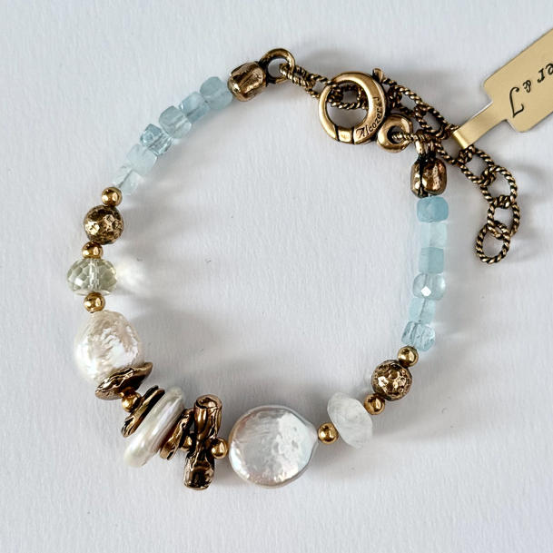Браслет с аквамарином, жемчугом, лунным камнем и цитрином ALCOZER & J B48GB24