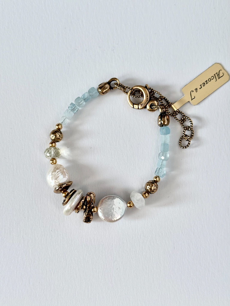 Браслет с аквамарином, жемчугом, лунным камнем и цитрином ALCOZER & J B48GB24