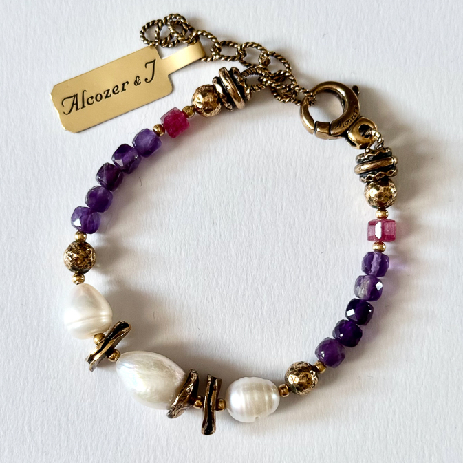 Браслет с жемчугом, аметистом и  рубином ALCOZER & J B48GT24