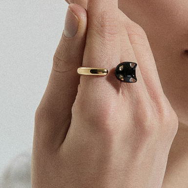 Кольцо POLINA FIRENZE AN2641 Кот чёрный
