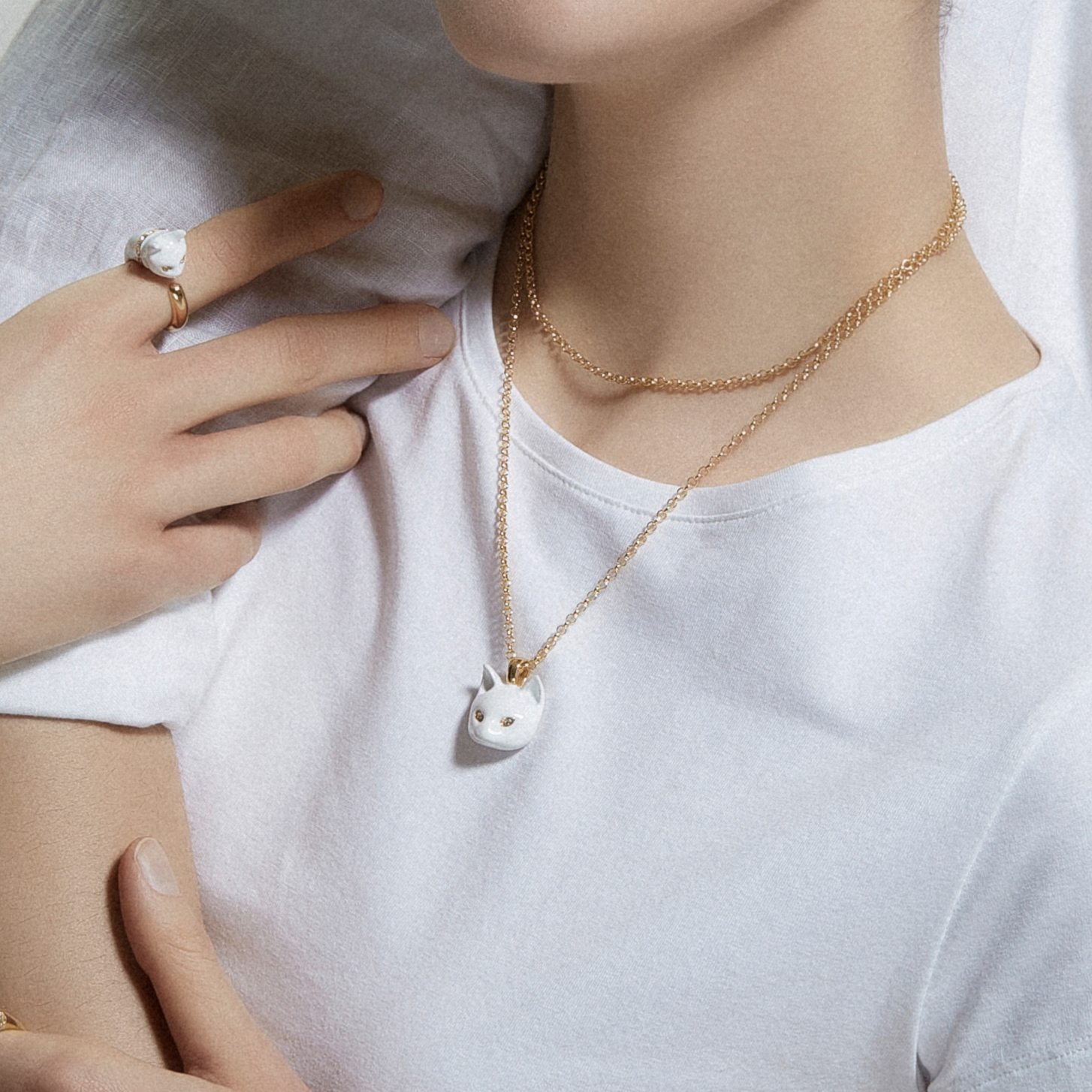 Колье POLINA FIRENZE PE3935 Кот белый