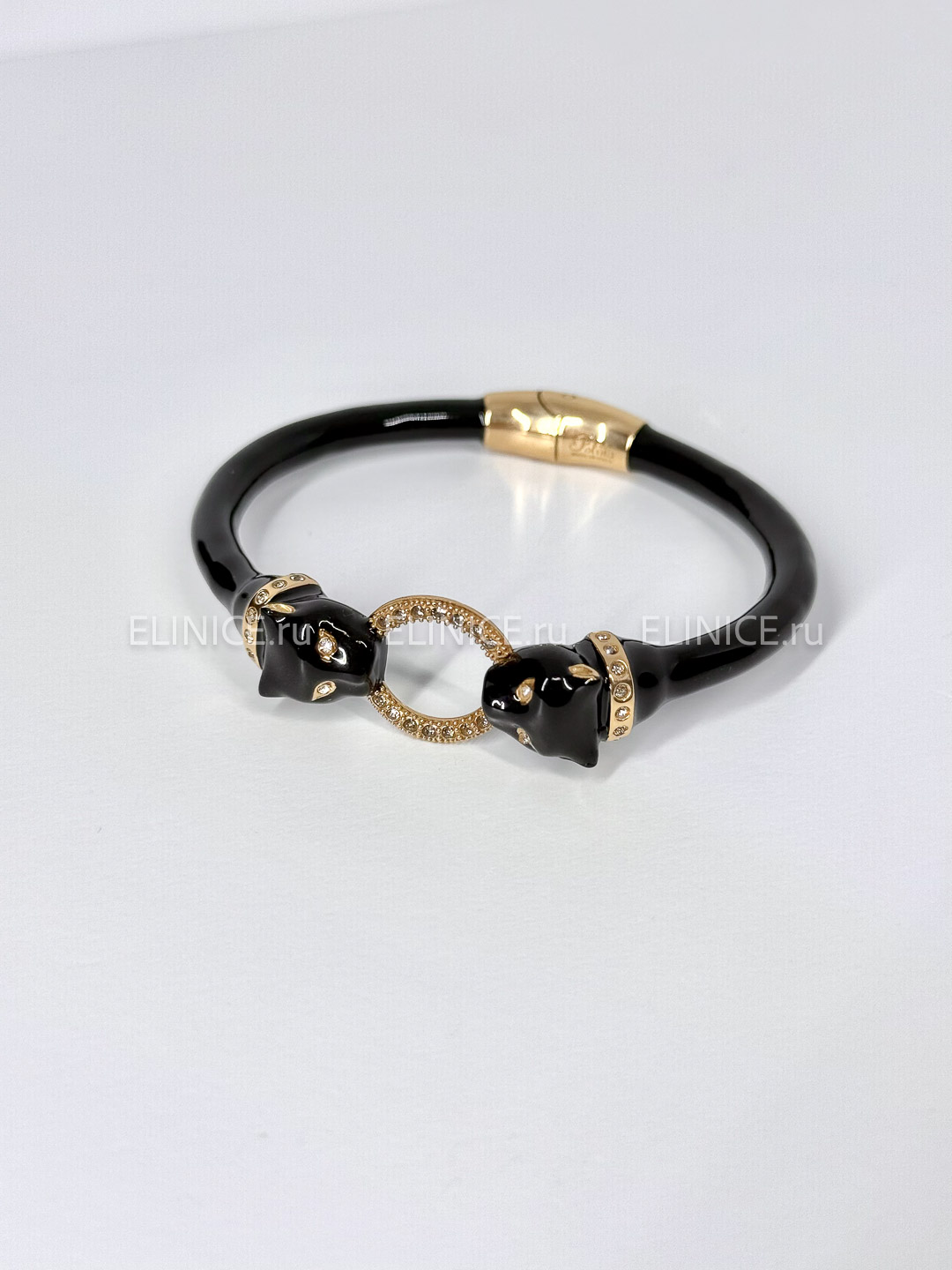Браслет POLINA FIRENZE BR3000 Пантера черная двойная с кольцом