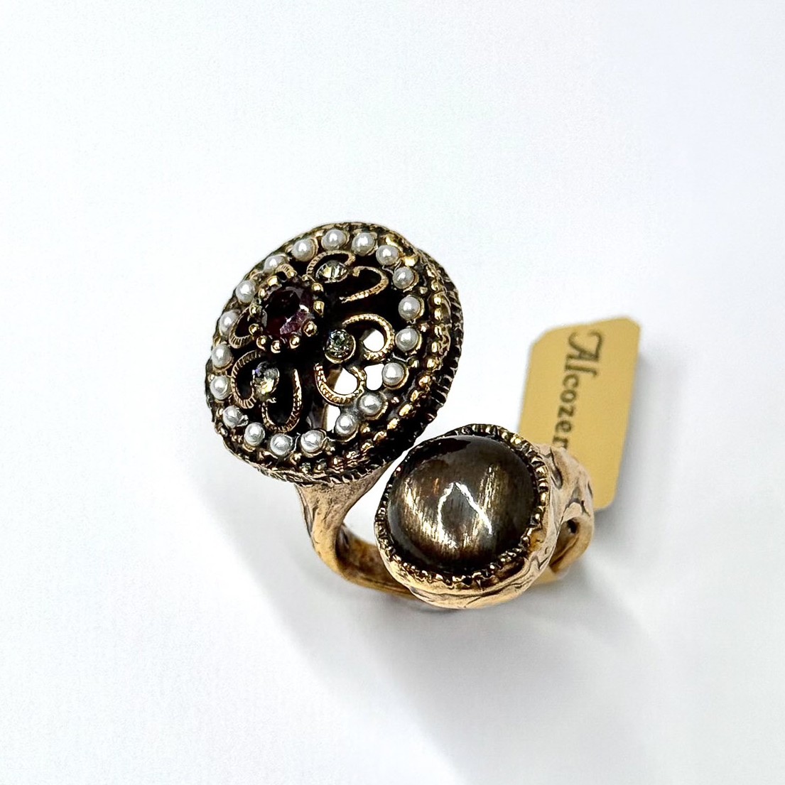 Кольцо с обсидианом, гранатом, жемчугом и Swarovski ALCOZER & J A78ZW24
