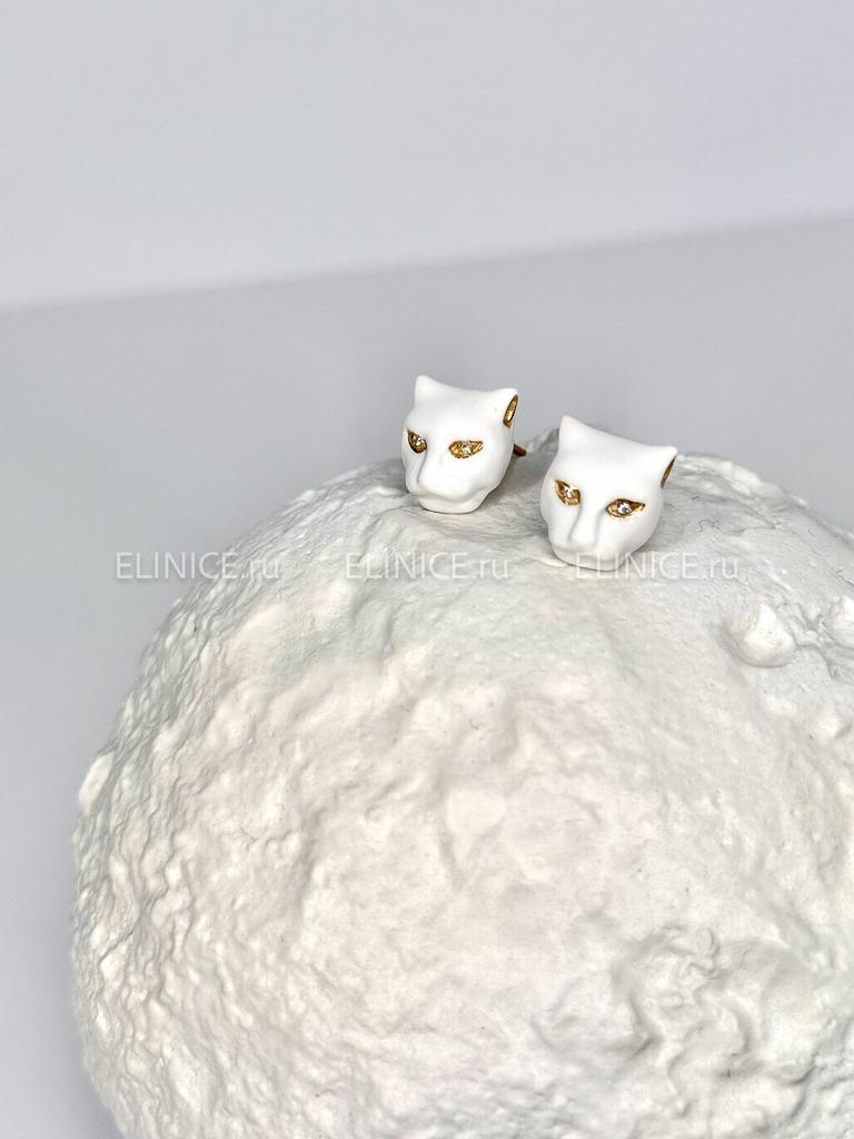 Серьги POLINA FIRENZE малые белые пантеры OR2863