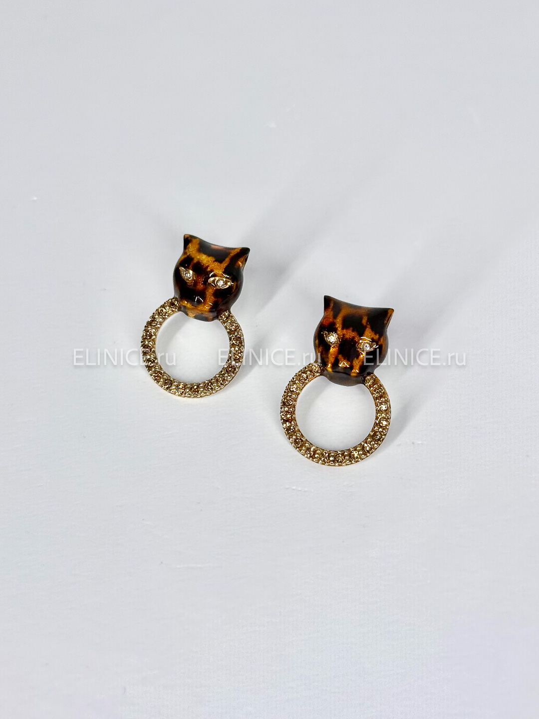 Серьги POLINA FIRENZE малые ягуары с кольцами с кристаллами OR4177