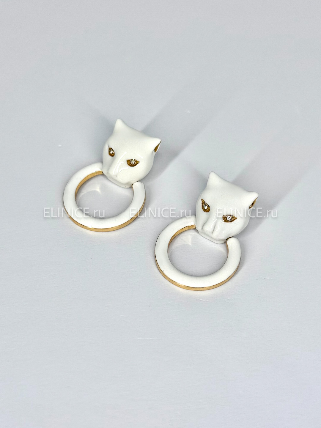 Серьги POLINA FIRENZE белые пантеры с кольцами OR4137