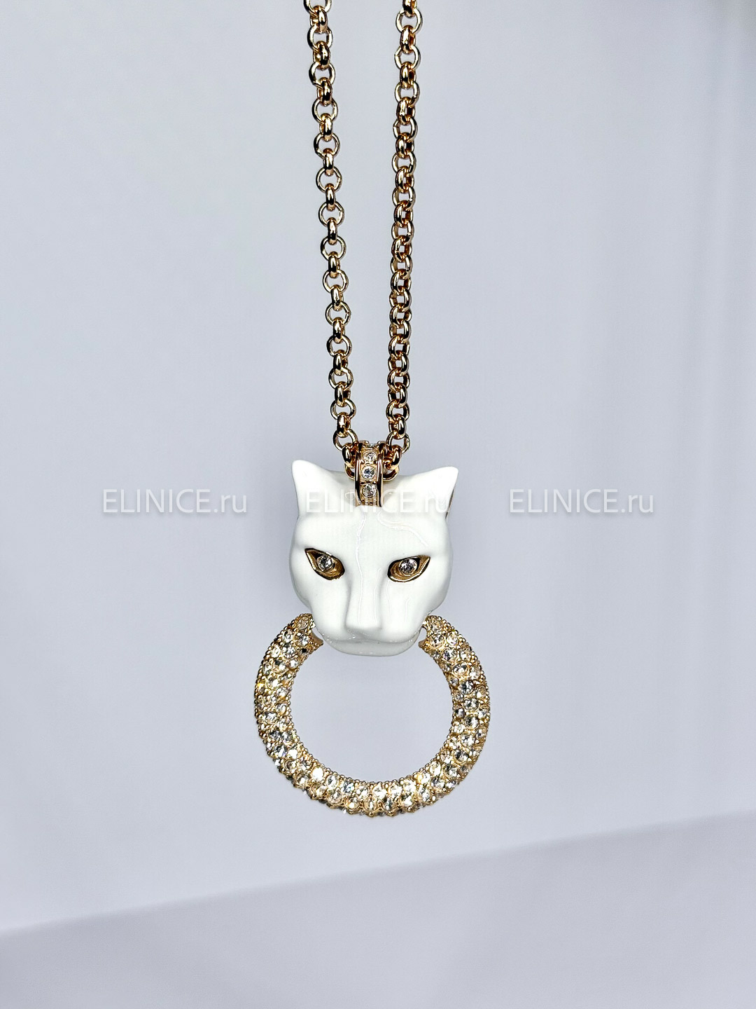 Колье POLINA FIRENZE белая пантера крупная с кольцом с кристаллами PE2669