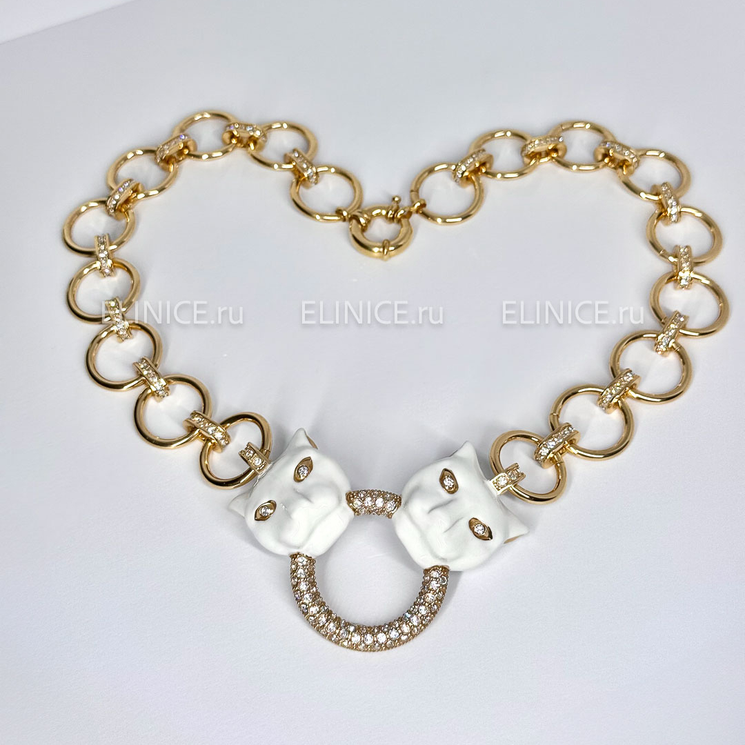 Колье POLINA FIRENZE пантеры белые крупные с цепью и кристаллами CL3079W