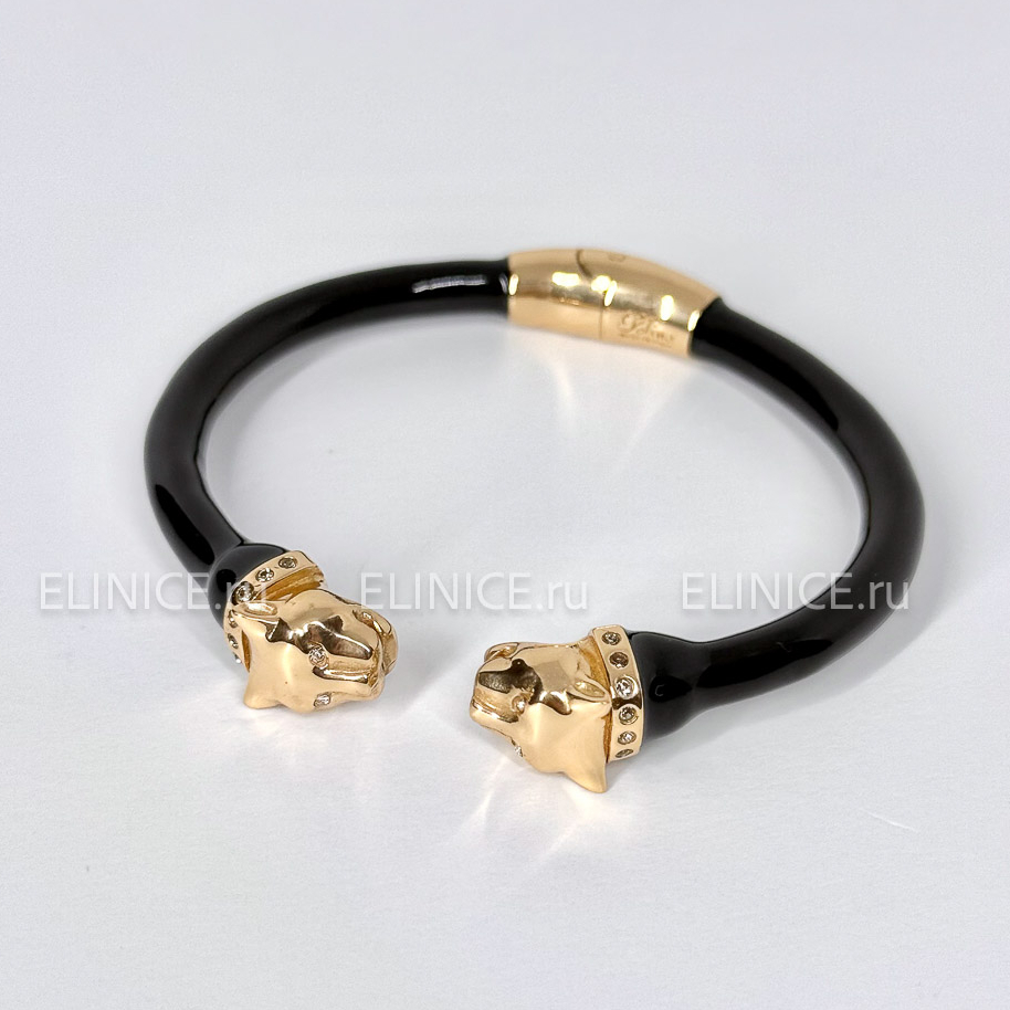 Браслет POLINA FIRENZE золотые пантеры чёрный BR2864