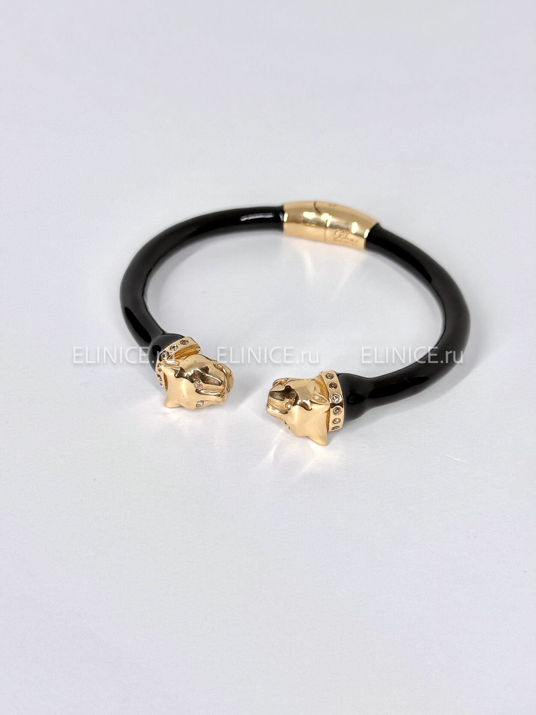 Браслет POLINA FIRENZE золотые пантеры чёрный BR2864