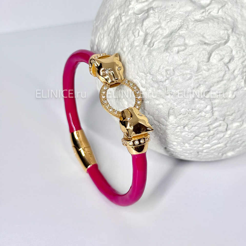 Браслет POLINA FIRENZE золотые пантеры фуксия с кольцом BR4014