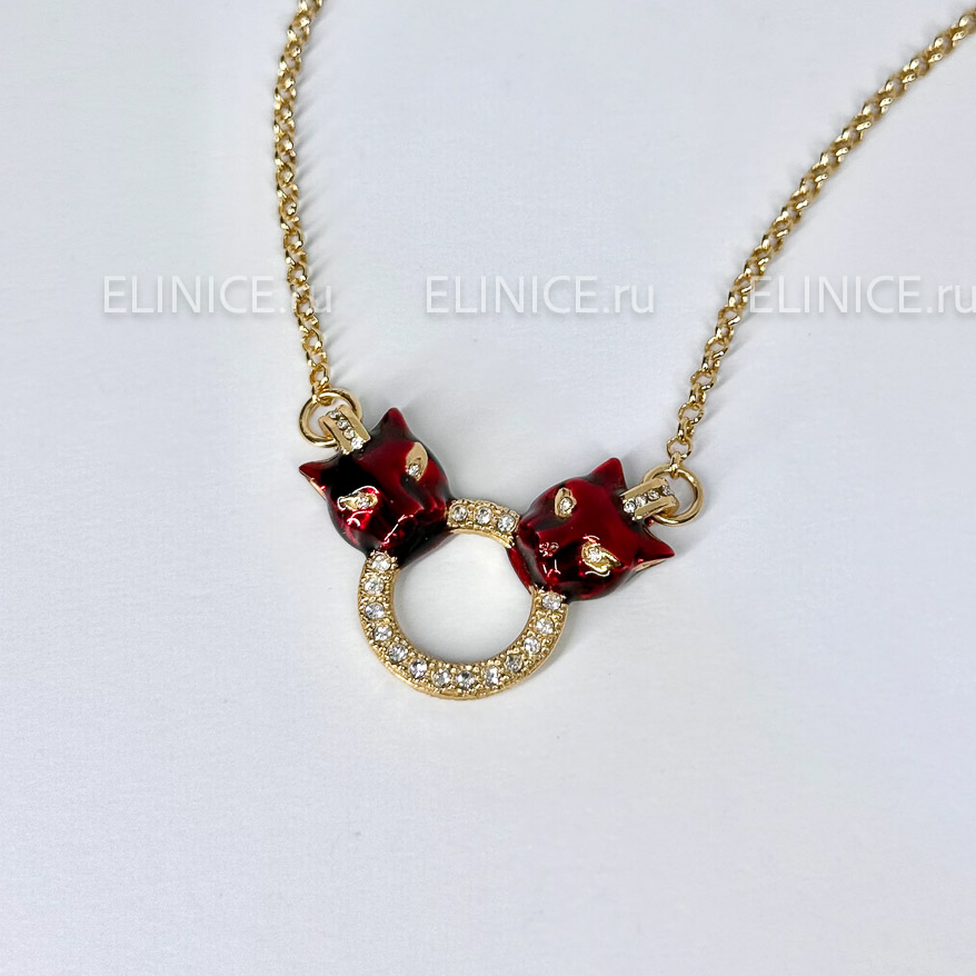 Колье POLINA FIRENZE пантеры двойные с кристаллами бордо CL2925