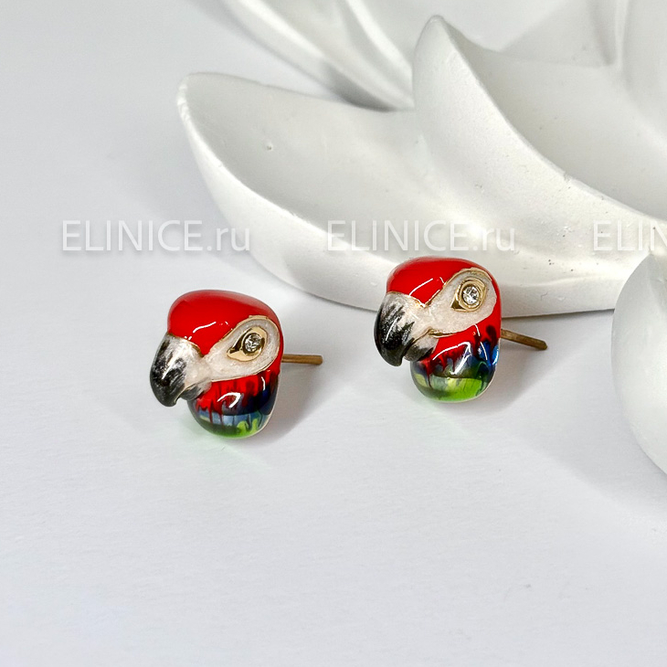 Серьги POLINA FIRENZE попугаи алые OR4270