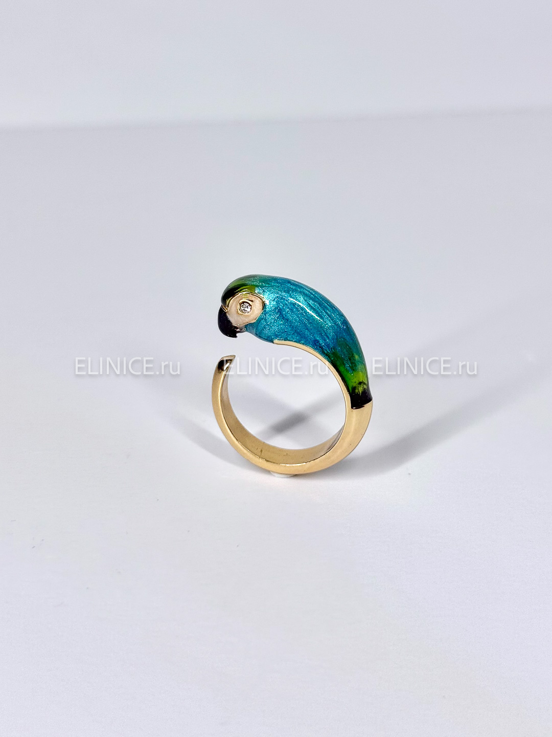 Кольцо POLINA FIRENZE попугай зелёно-голубой малый AN4272