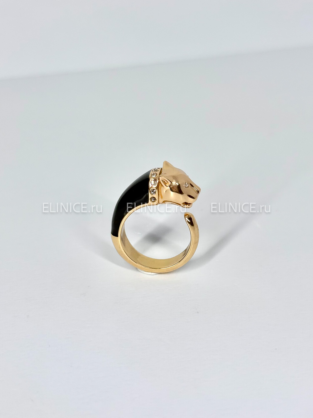 Кольцо POLINA FIRENZE пантера черно-золотая средняя AN2337