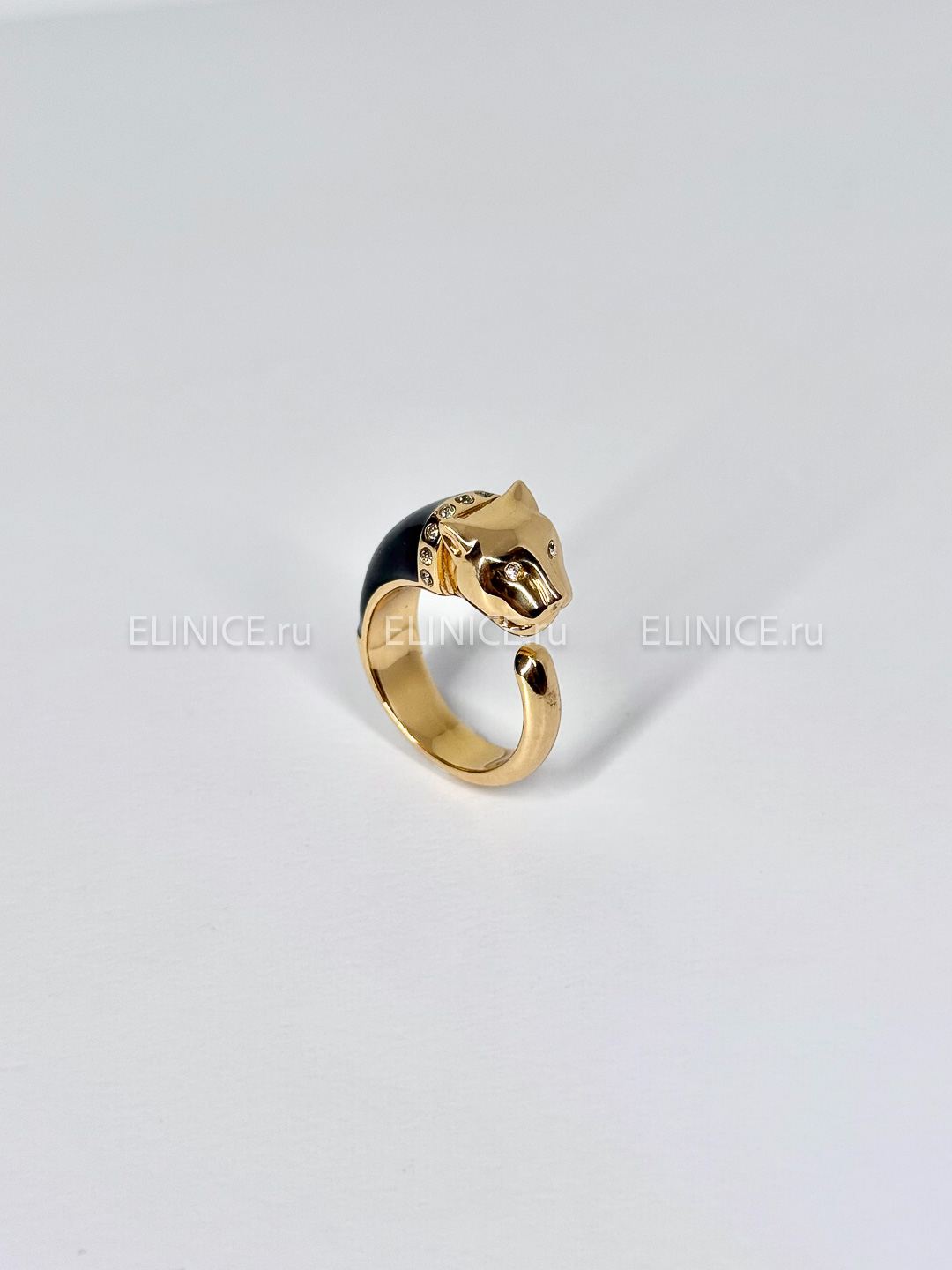 Кольцо POLINA FIRENZE пантера черно-золотая средняя AN2337