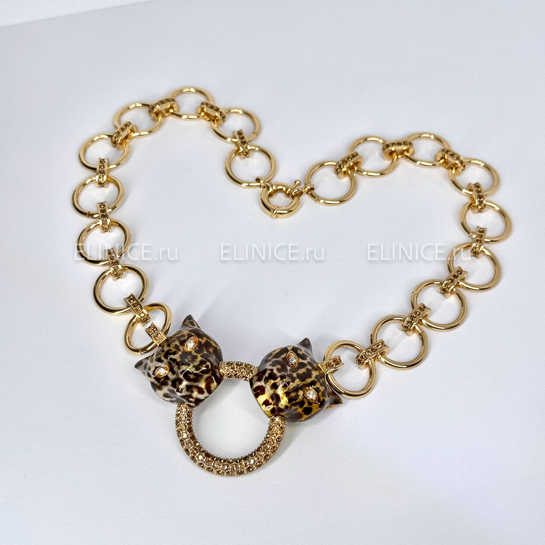 Колье POLINA FIRENZE двойные ягуары с кристаллами крупные CL3079