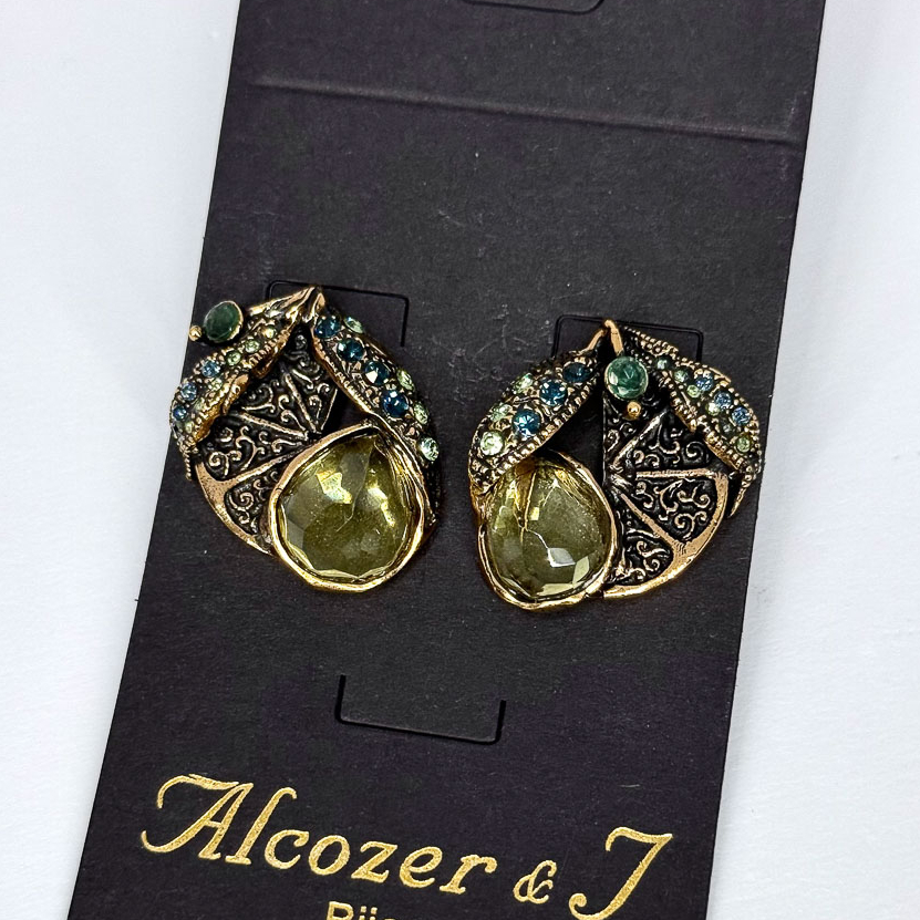 Серьги Alcozer & J с празиолитом, изумрудом и Swarovski