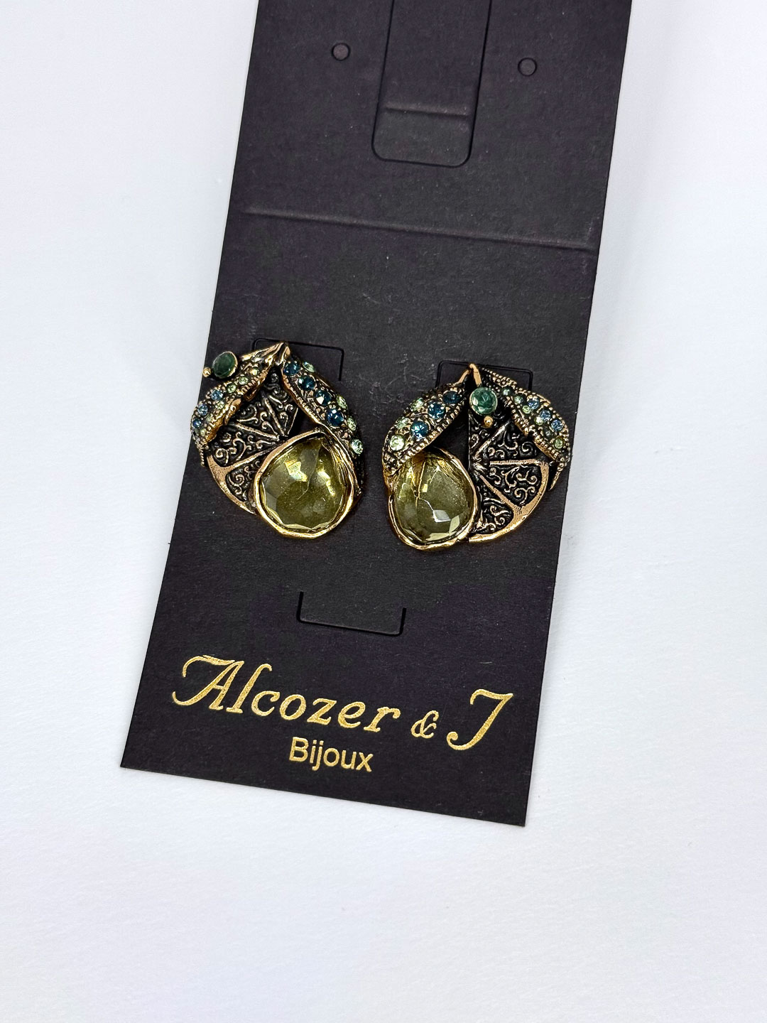 Серьги Alcozer & J с празиолитом, изумрудом и Swarovski