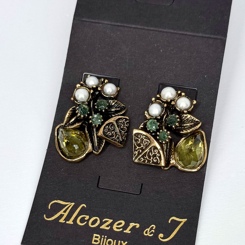 Серьги Alcozer & J с празиолитом, жемчугом и изумрудом