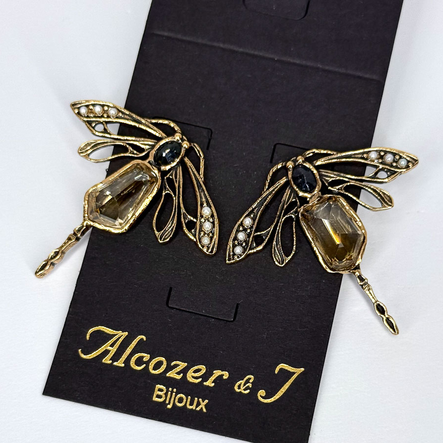 Серьги Alcozer & J с цитрином, сапфиром и микрожемчугом O118CV25