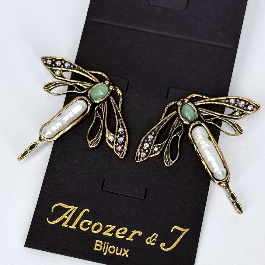 Серьги Alcozer & J с жемчугом, авантюрином и Swarovski