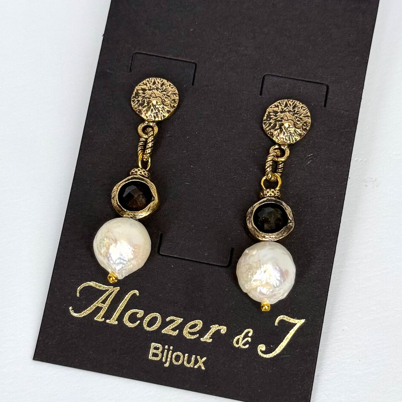 Серьги Alcozer & J с жемчугом и обсидианом