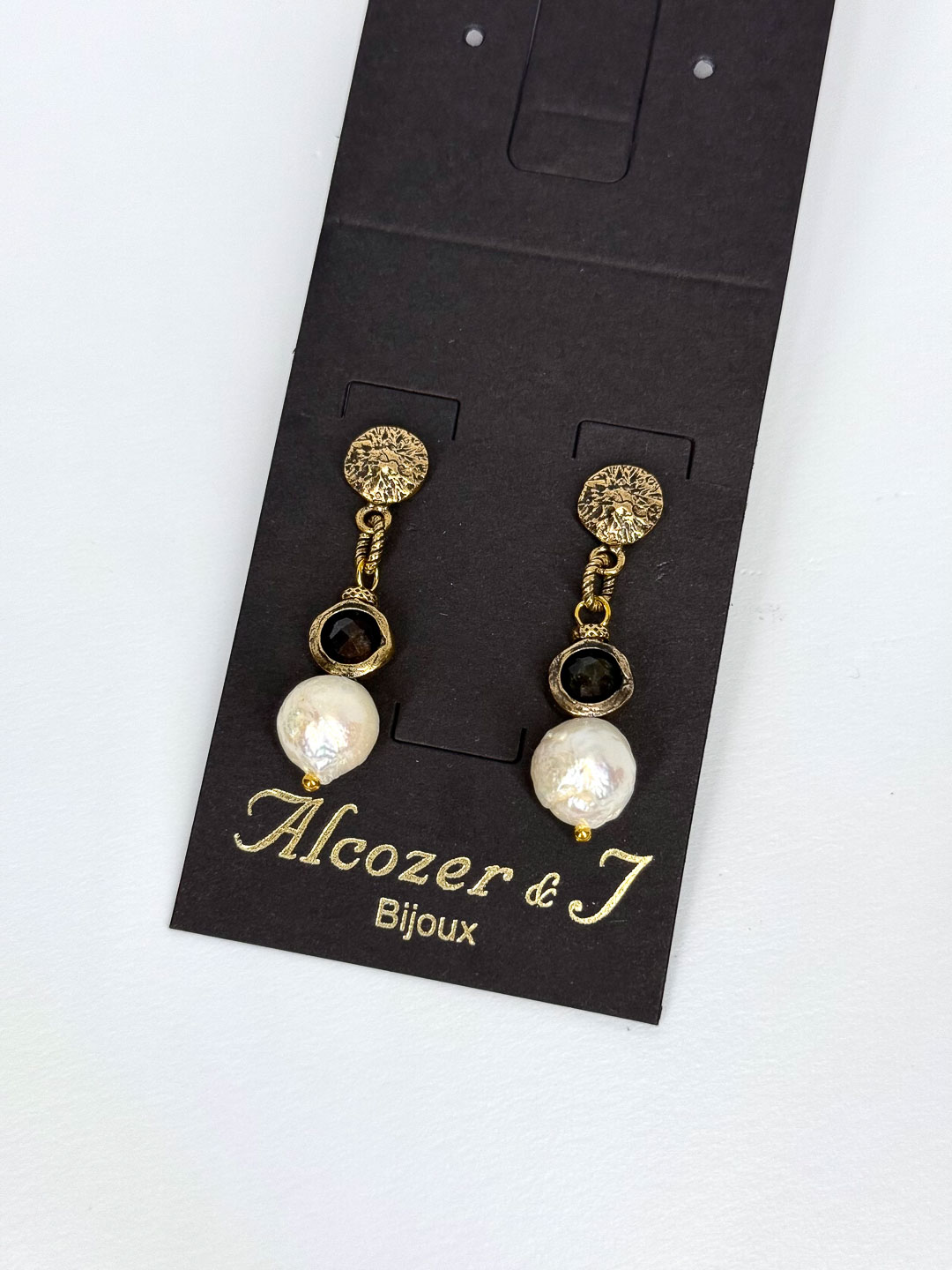 Серьги Alcozer & J с жемчугом и обсидианом