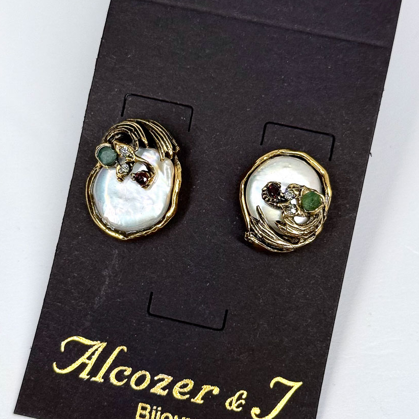 Серьги Alcozer & J с жемчугом, изумрудом,гранатом и Swarovski O88FD25