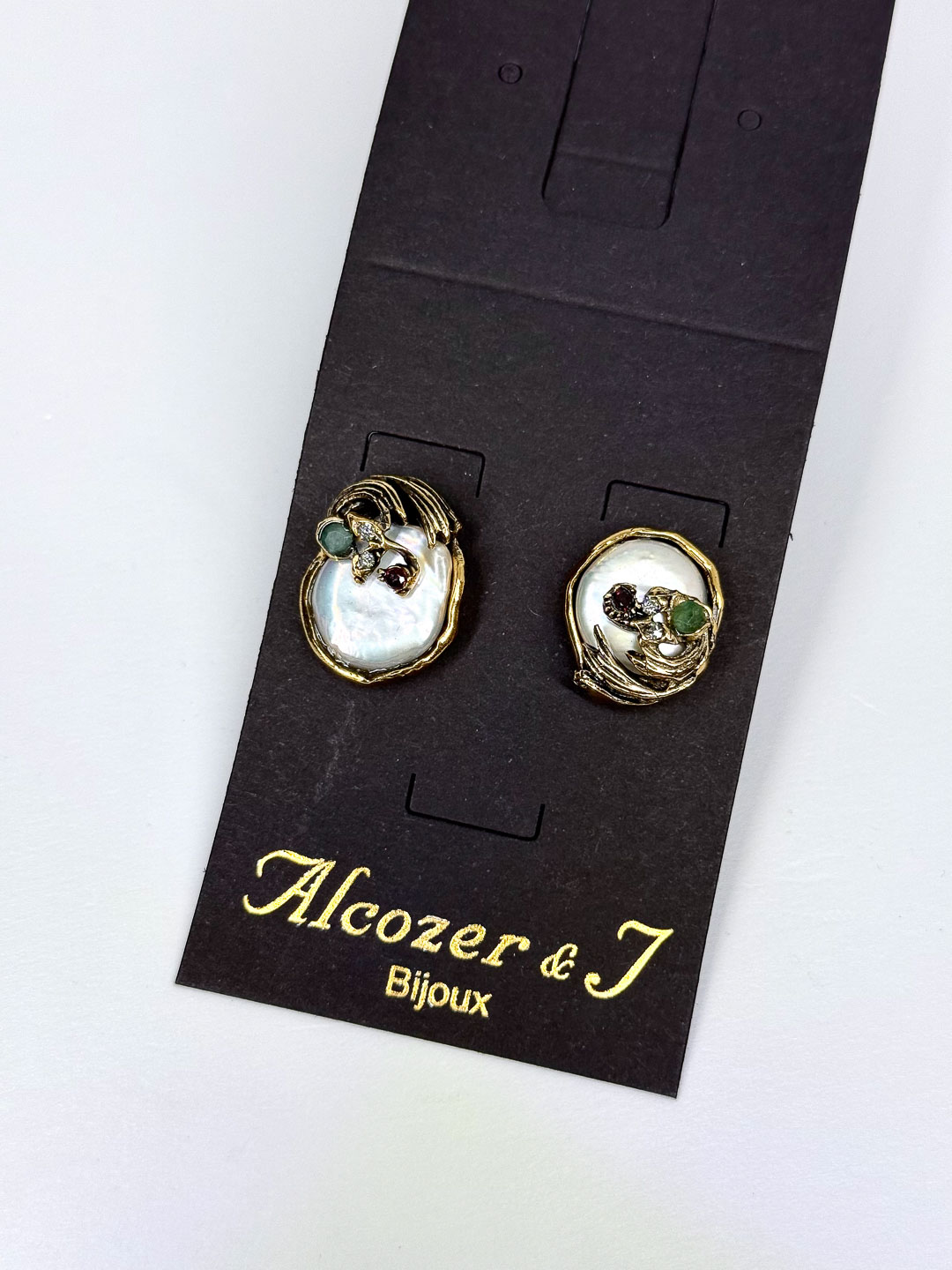 Серьги Alcozer & J с жемчугом, изумрудом,гранатом и Swarovski O88FD25