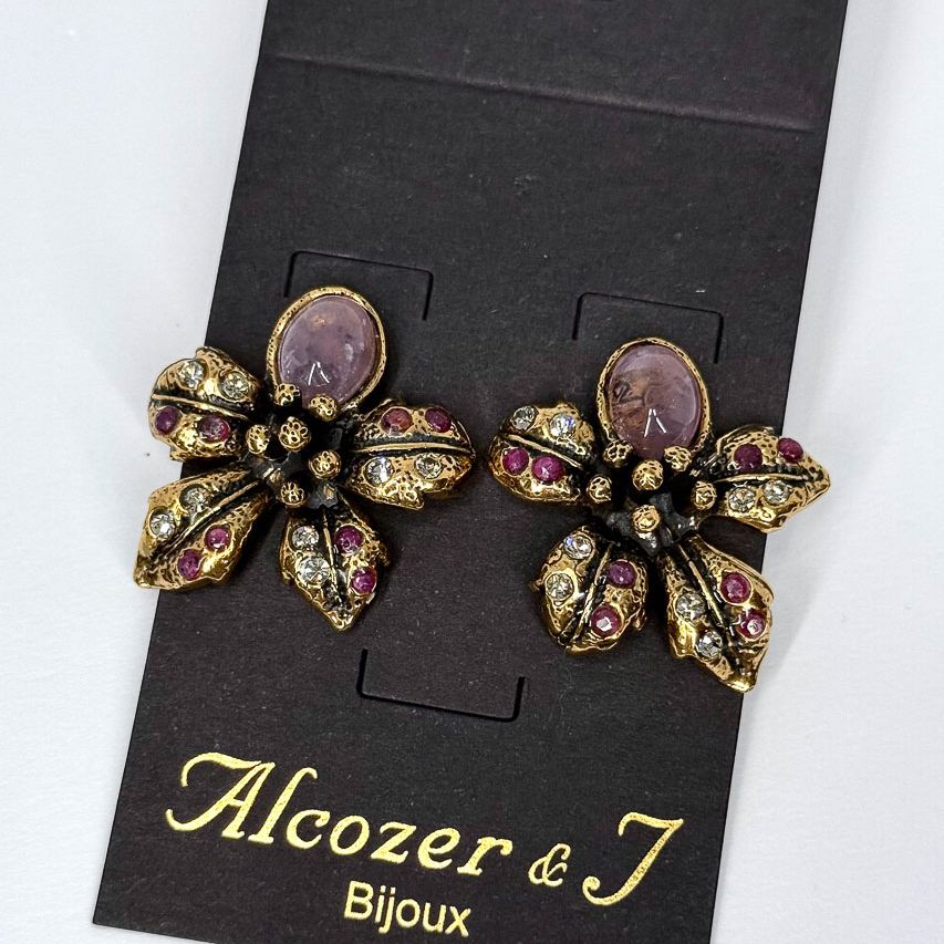 Серьги Alcozer & J с аметистом, рубином и Swarovski