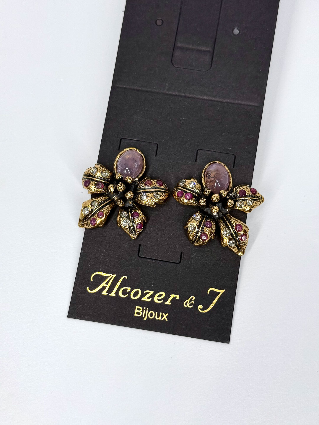 Серьги Alcozer & J с аметистом, рубином и Swarovski