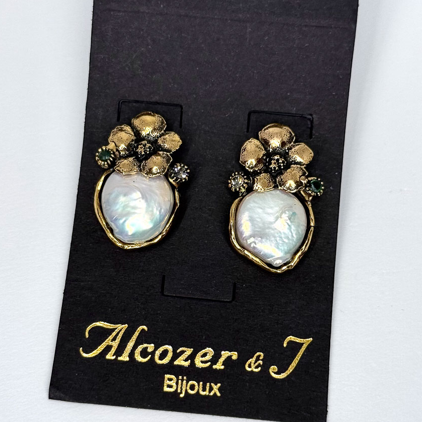 Серьги Alcozer & J с барочным жемчугом, изумрудом и Swarovski O78DO25