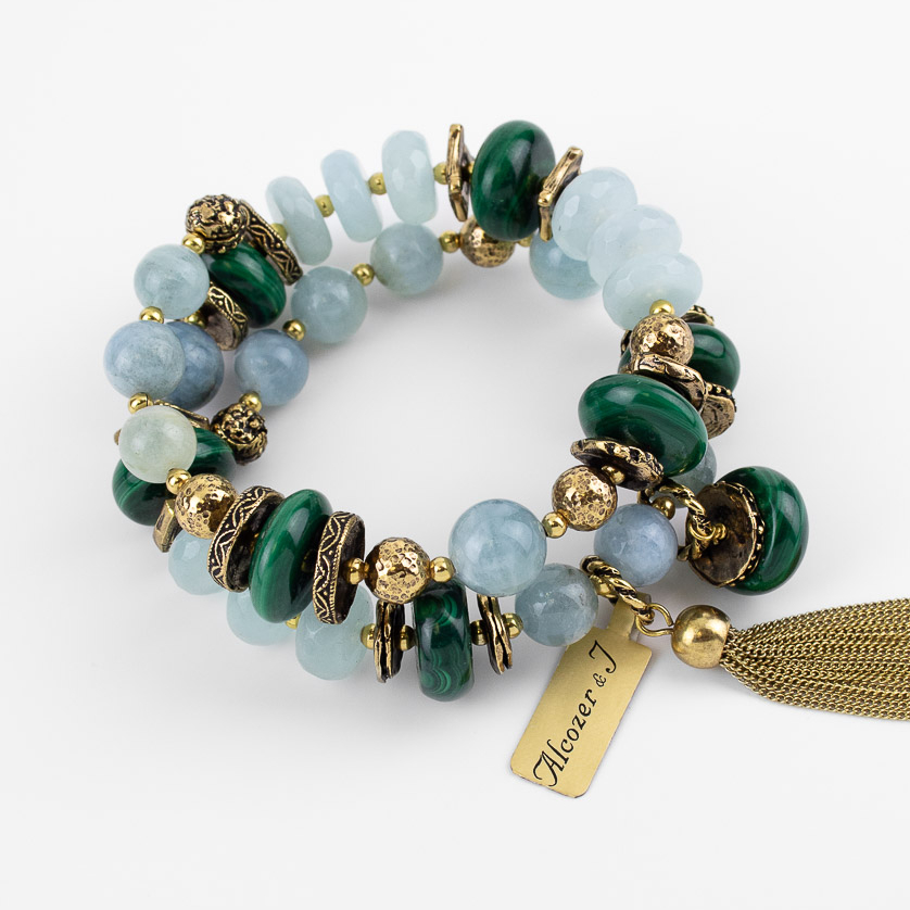 Браслет Alcozer & J с аквамарином и малахитом