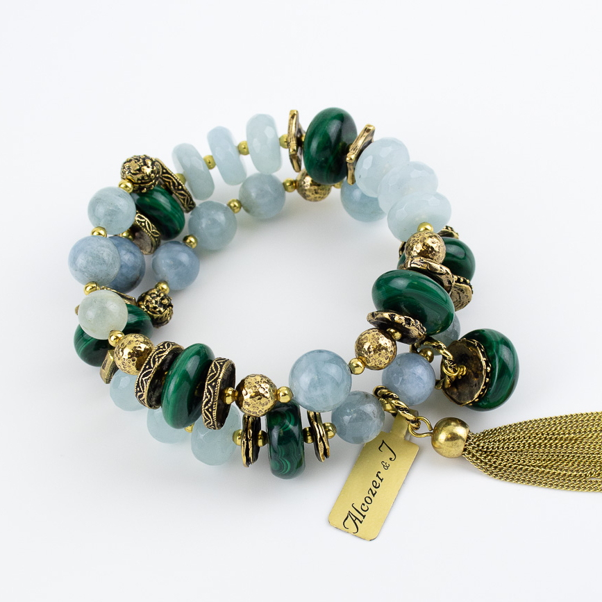 Браслет Alcozer & J с аквамарином и малахитом