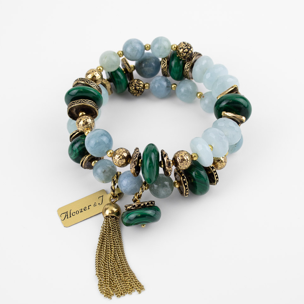 Браслет Alcozer & J с аквамарином и малахитом