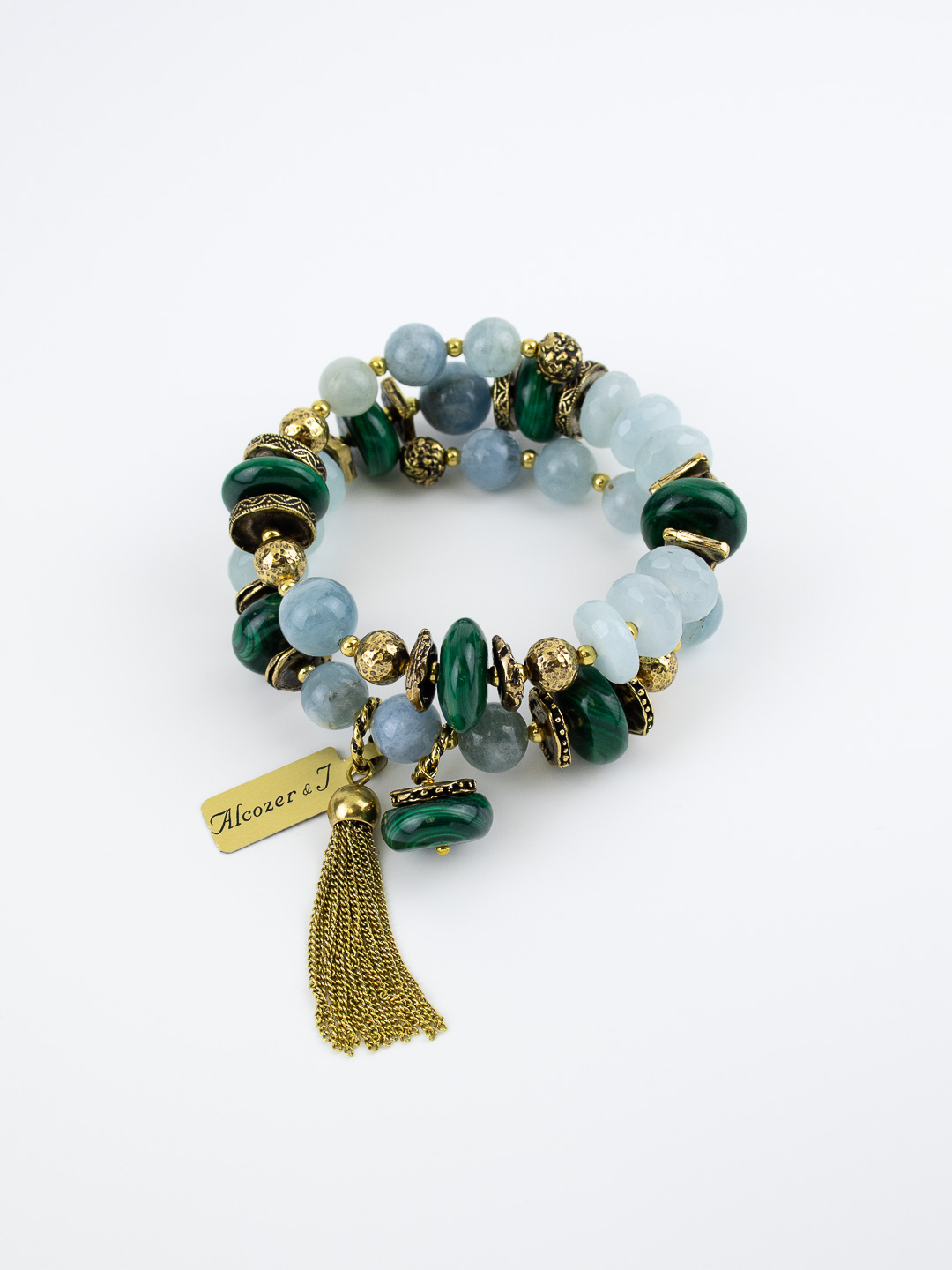Браслет Alcozer & J с аквамарином и малахитом