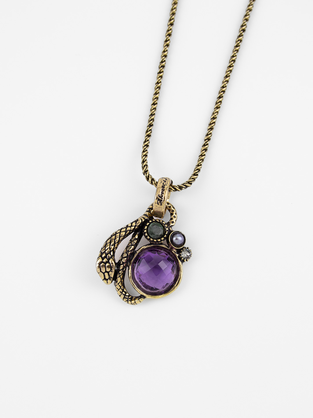 Колье Alcozer & J с аметистом, изумрудом и Swarovski