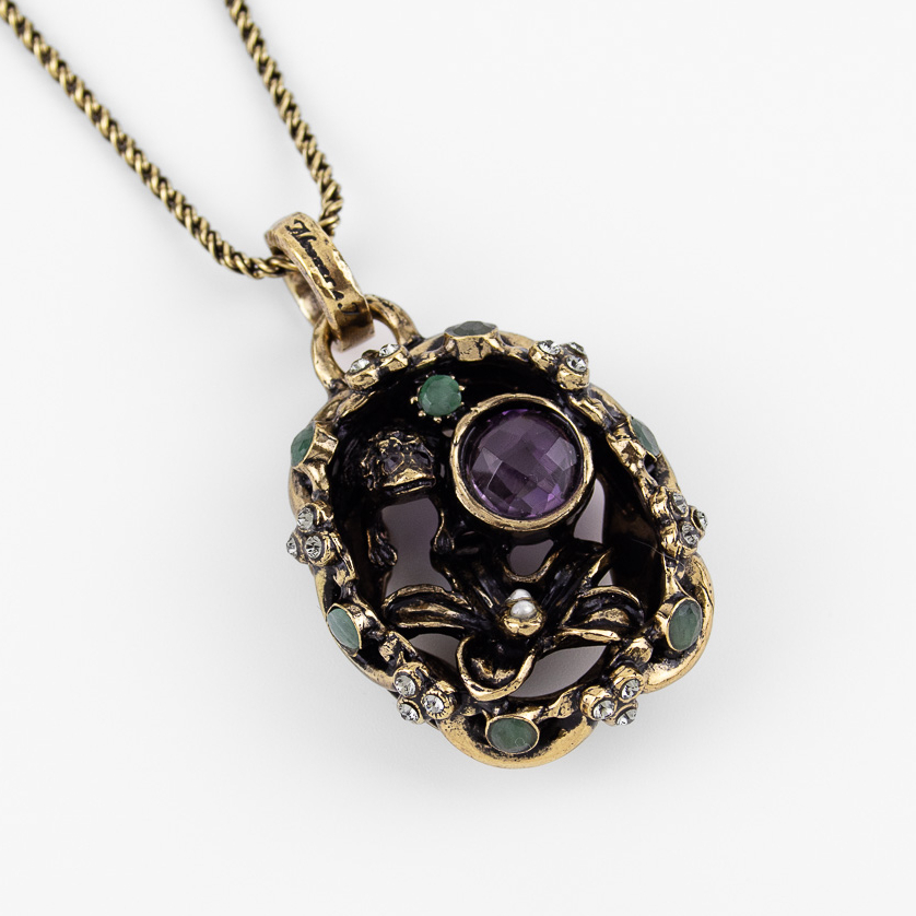 Колье Alcozer & J с аметистом, изумрудом и Swarovski