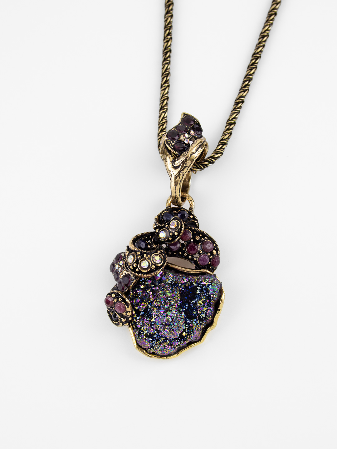 Колье Alcozer & J с друзой, сапфиром, рубином, гранатом и Swarovski