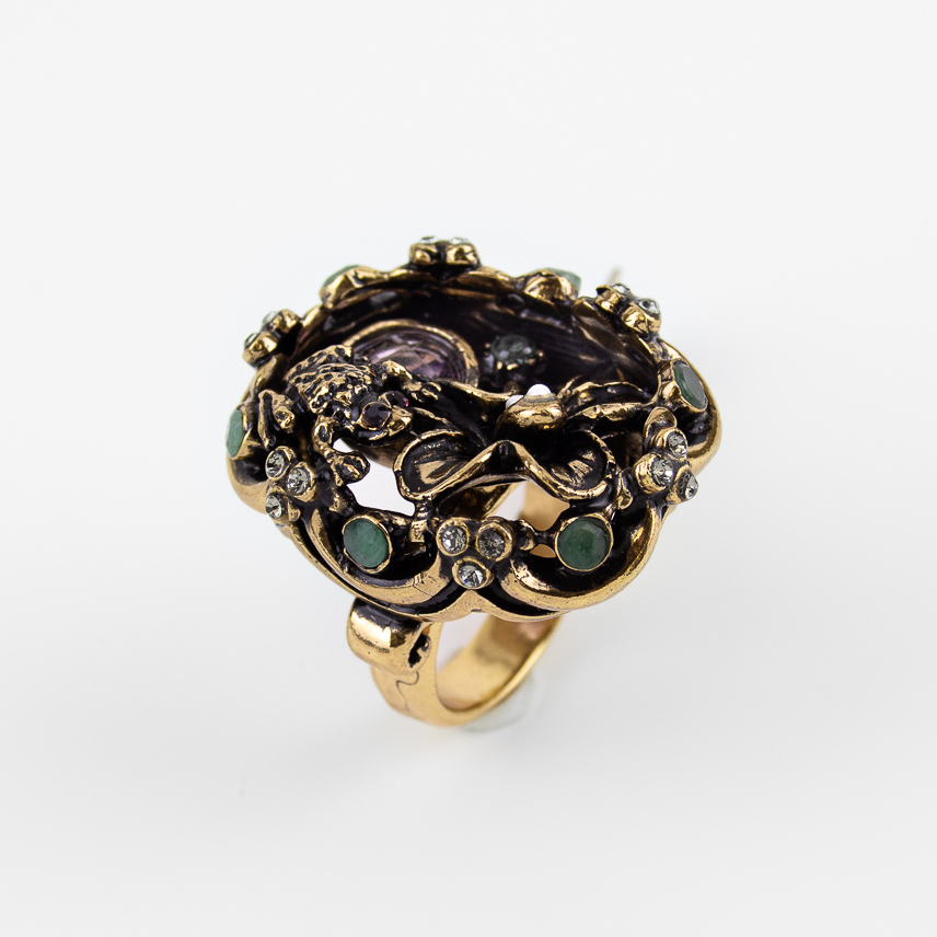 Кольцо ALCOZER & J с аметистом, изумрудом, жемчугом и Swarovski