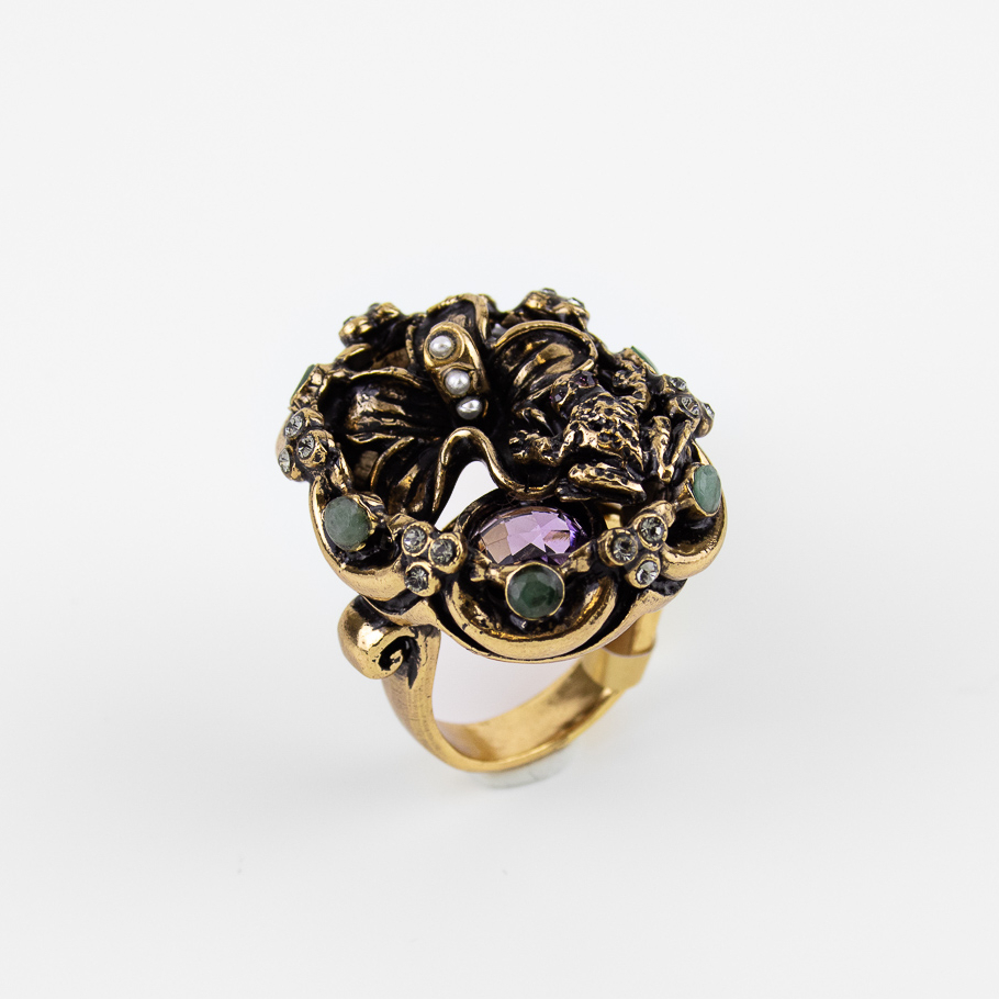 Кольцо ALCOZER & J с аметистом, изумрудом, жемчугом и Swarovski