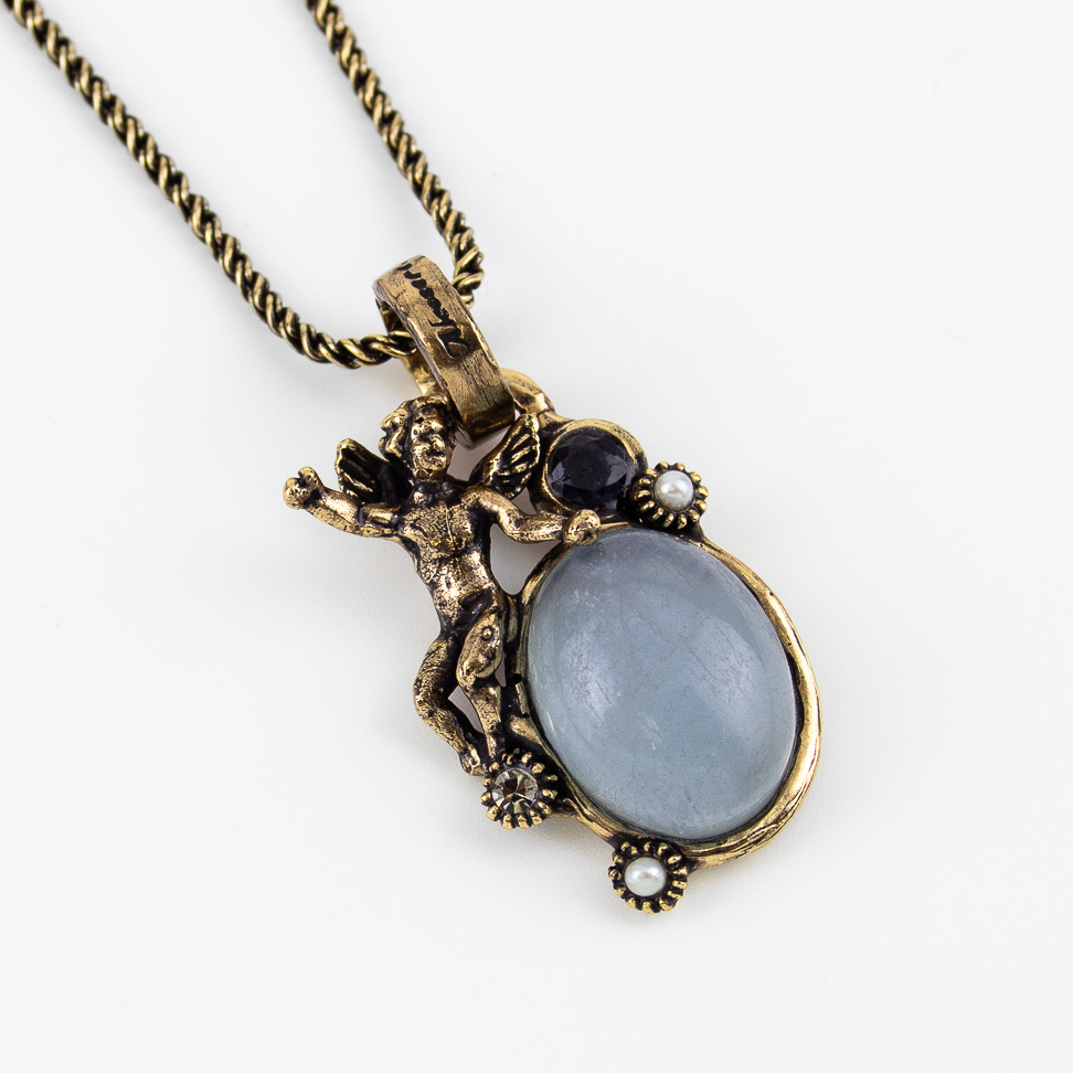 Колье Alcozer & J с аквамарином, сапфиром, Swarovski