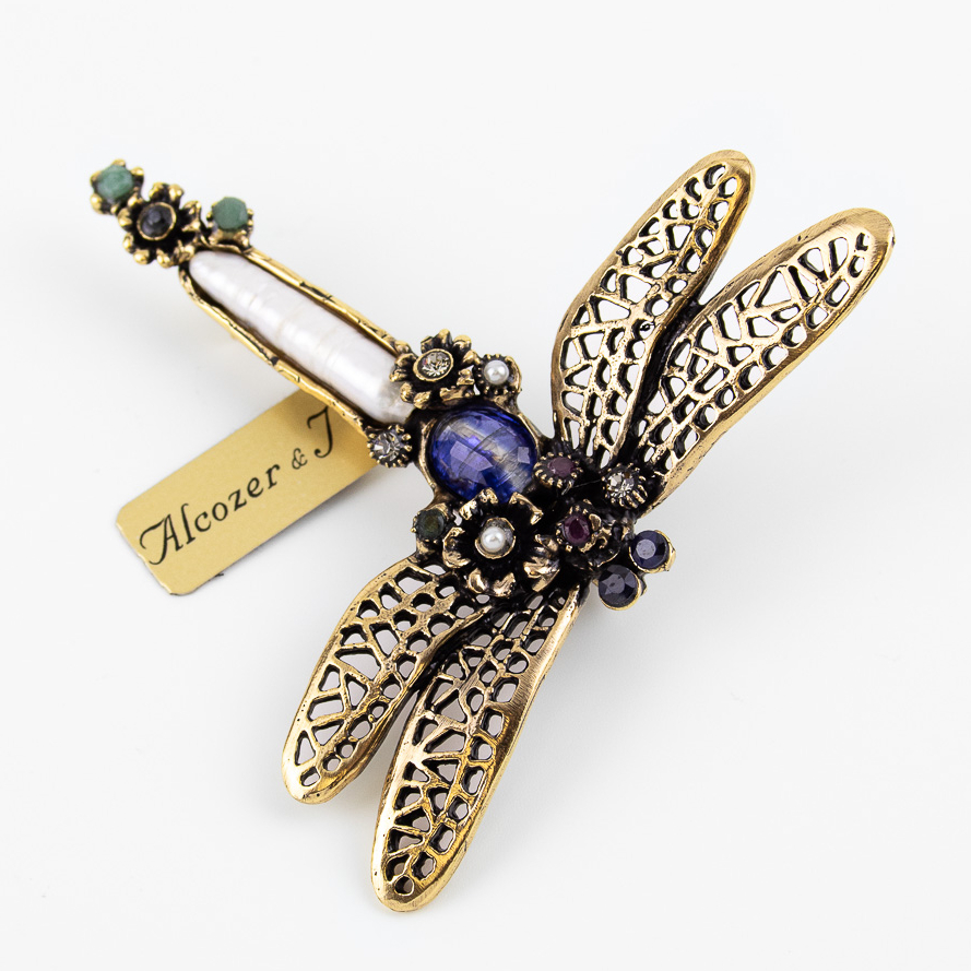 Брошь Alcozer & J с кианитом, гранатом, изумрудом, жемчугом и Swarovski