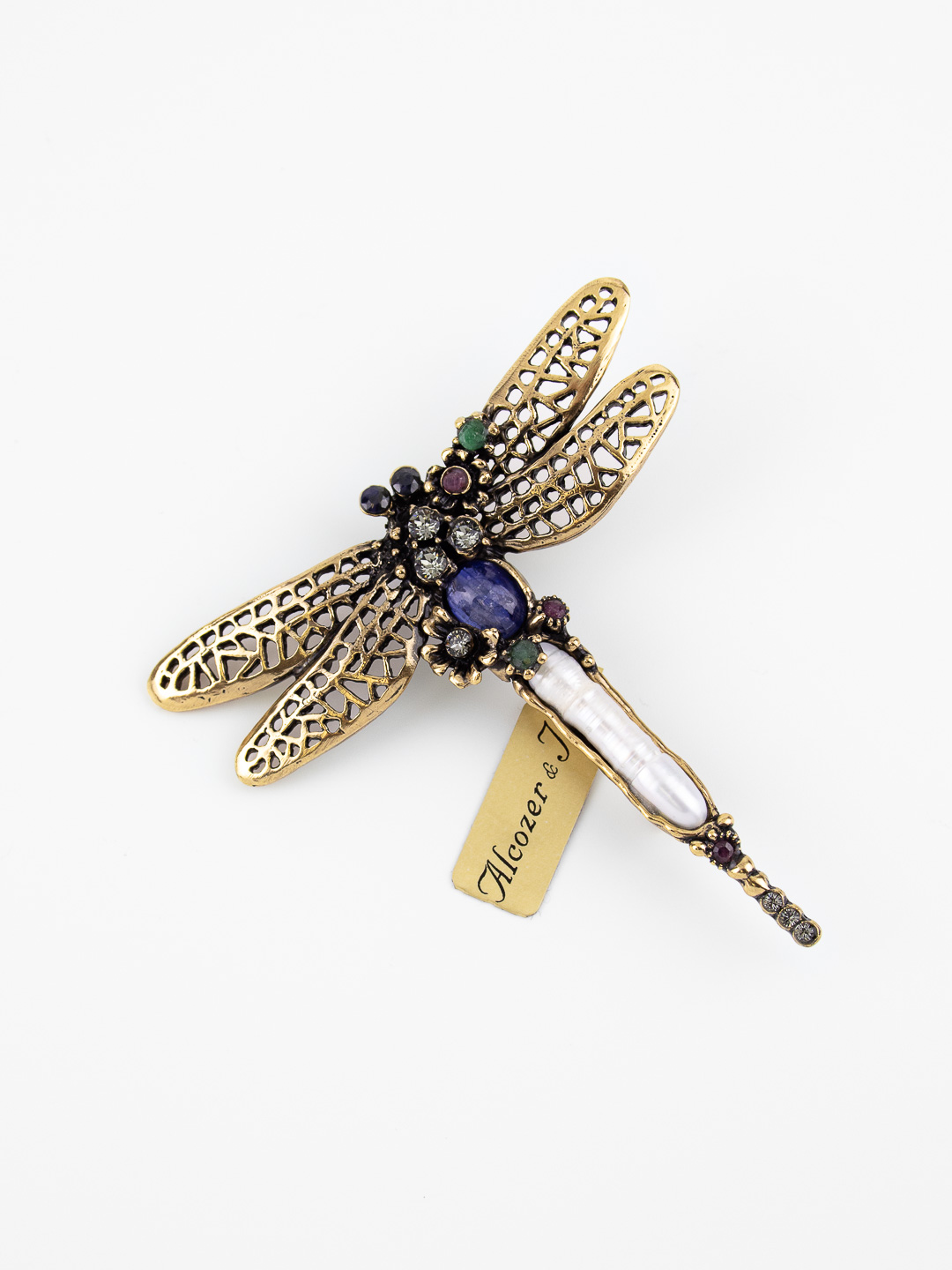 Брошь Alcozer & J с жемчугом, кианитом, рубином, сапфиром, изумрудом и Swarovski